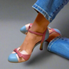 Women's Breathable Fabric Heels | Stylish White Colourblock Design