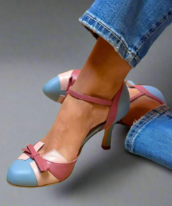 Women's Breathable Fabric Heels | Stylish White Colourblock Design
