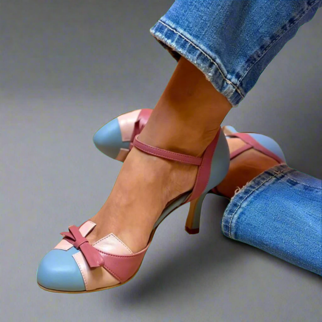 Women's Breathable Fabric Heels | Stylish White Colourblock Design