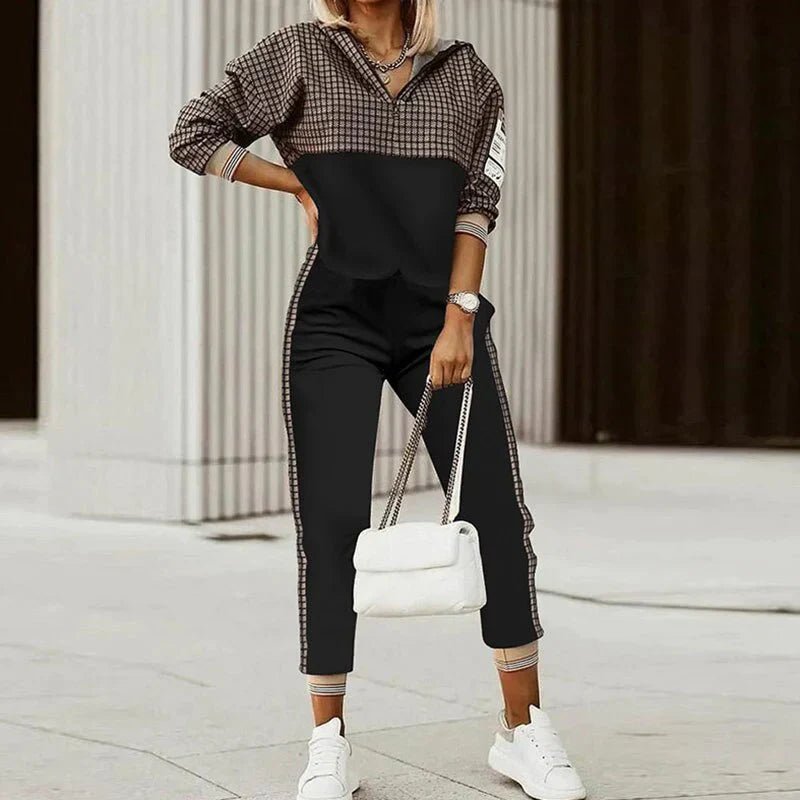 Women's Chic Patterned Zipper Tracksuit Set | Comfortable Casual Fashion Outfit