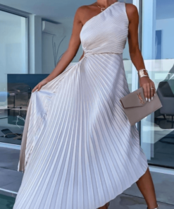 Women's Elegant Pleated One-Shoulder Dress | Stylish A-Line Summer Cocktail Dress