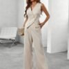 Women's Elegant Tailored Two-Piece Suit | Sleeveless Blazer Top and Wide-Leg Trousers