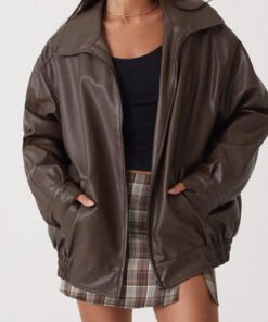 Women's Faux Leather Oversized Bomber Jacket | Stylish Chic Layering Jacket