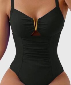 Women's High-Quality Swim Fabric One-Piece Swimsuit | Elegant Tummy Control Ruched V-Neck Design