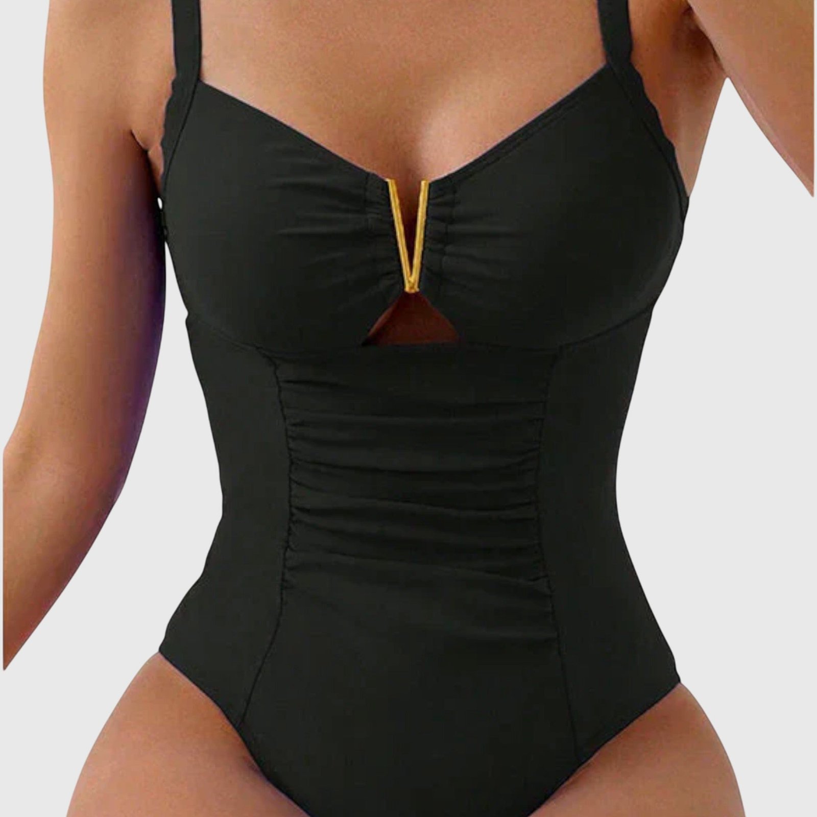 Women's High-Quality Swim Fabric One-Piece Swimsuit | Elegant Tummy Control Ruched V-Neck Design