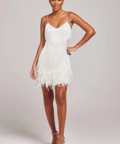 Women's Lightweight Feather Fringe Mini Dress | Stylish Flattering Summer Cocktail Dress