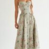 Women's Lightweight Floral Midi Dress | Elegant Sweetheart Neckline Summer Dress