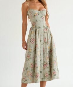 Women's Lightweight Floral Midi Dress | Elegant Sweetheart Neckline Summer Dress