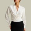 Women's Blouse | Elegant V-Neck Wrap Top | Flattering Tailored Design