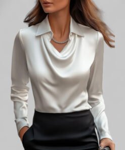 Women's Long Sleeve Blouse | Elegant Draped Top for Office and Evening Wear