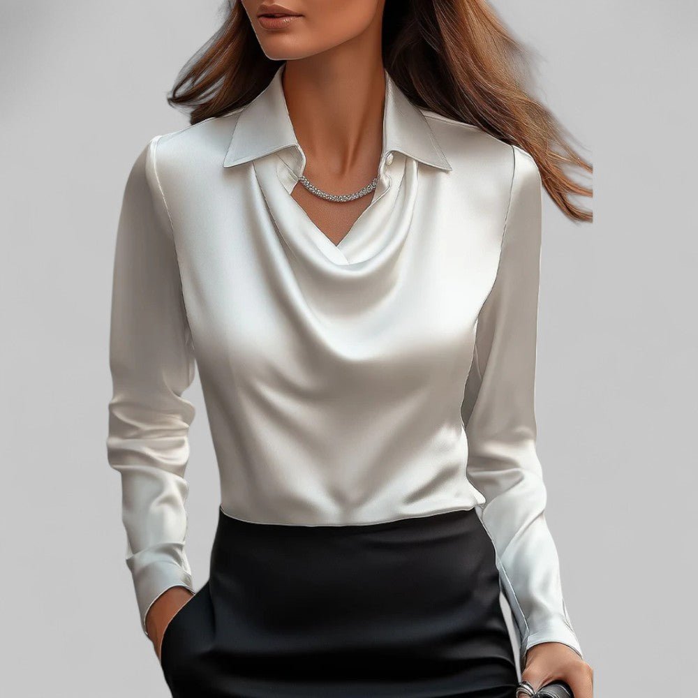 Women's Long Sleeve Blouse | Elegant Draped Top for Office and Evening Wear