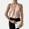 Women's Pleated Tank Top | Elegant Draped Sleeveless Blouse for Going Out