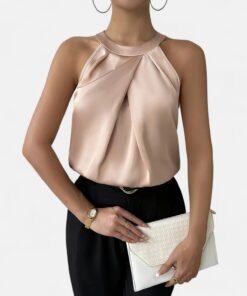 Women's Pleated Tank Top | Elegant Draped Sleeveless Blouse for Going Out