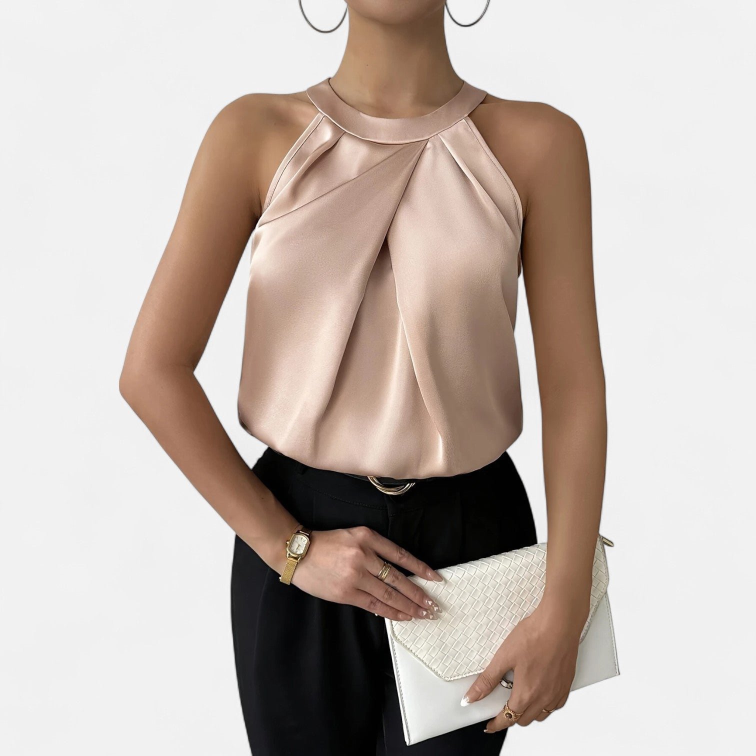 Women's Pleated Tank Top | Elegant Draped Sleeveless Blouse for Going Out