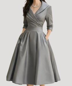 Women's Smooth Fabric Midi Dress | Elegant V Neck Cocktail Dress for Formal Occasions
