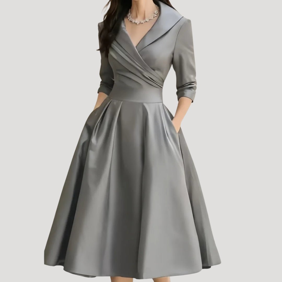 Women's Smooth Fabric Midi Dress | Elegant V Neck Cocktail Dress for Formal Occasions