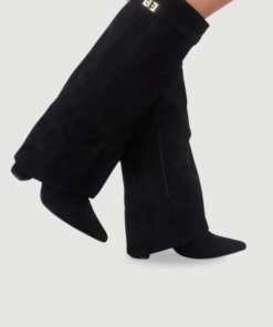 Women's Smooth Leather Knee High Boots | Elegant Wide Flare Top Block Heels