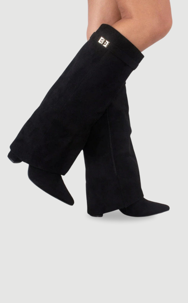 Women's Smooth Leather Knee High Boots | Elegant Wide Flare Top Block Heels