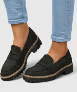 Women's Synthetic Loafers | Elegant Comfortable Black Slip-On Shoes