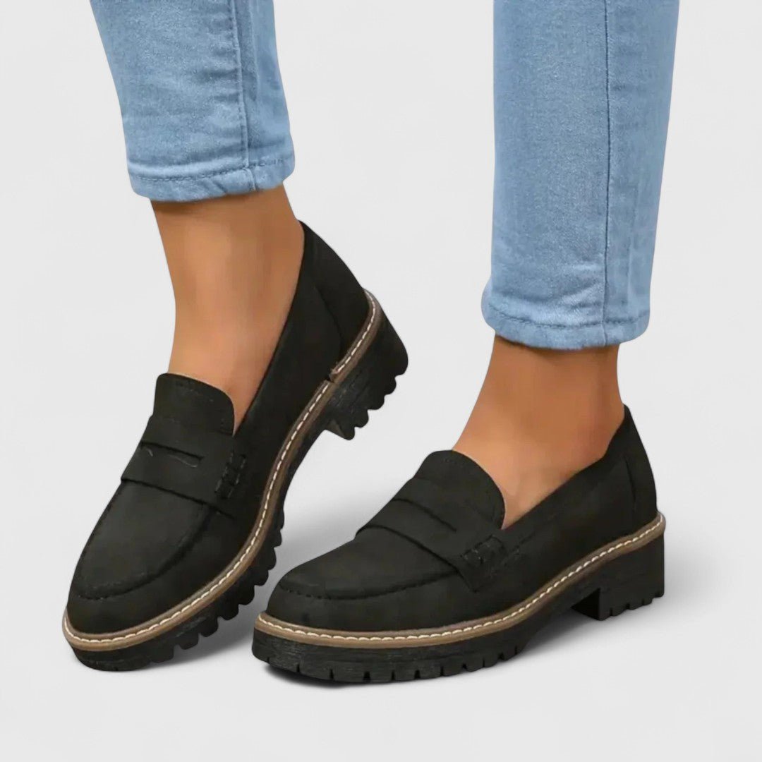 Women's Synthetic Loafers | Elegant Comfortable Black Slip-On Shoes